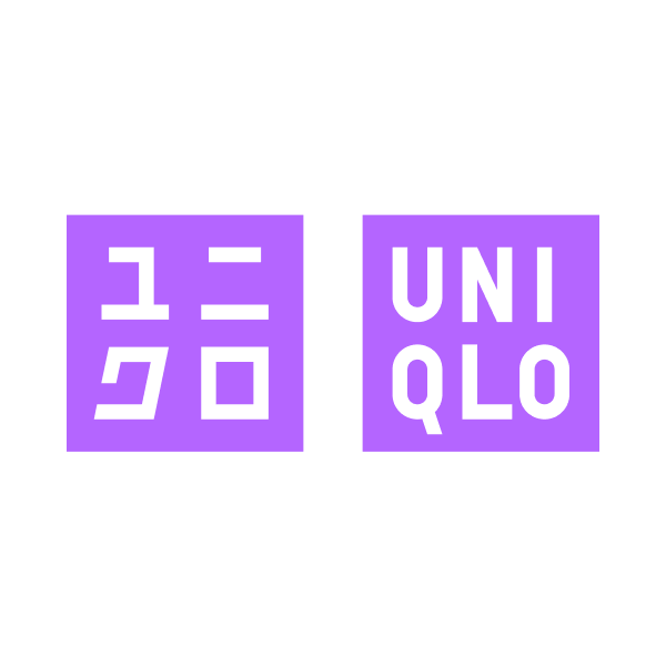 UNIQLO brand logo with Japanese characters on the left and English letters on the right in purple squares.