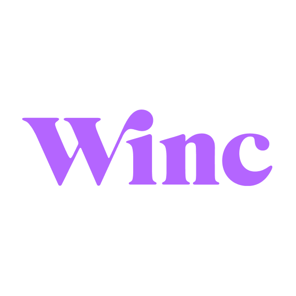 Purple text spelling 'Winc' on a black background.
