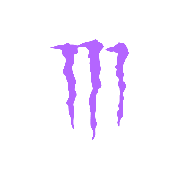 Purple stylized claw marks or stripes on a black background resembling a monster claw logo.