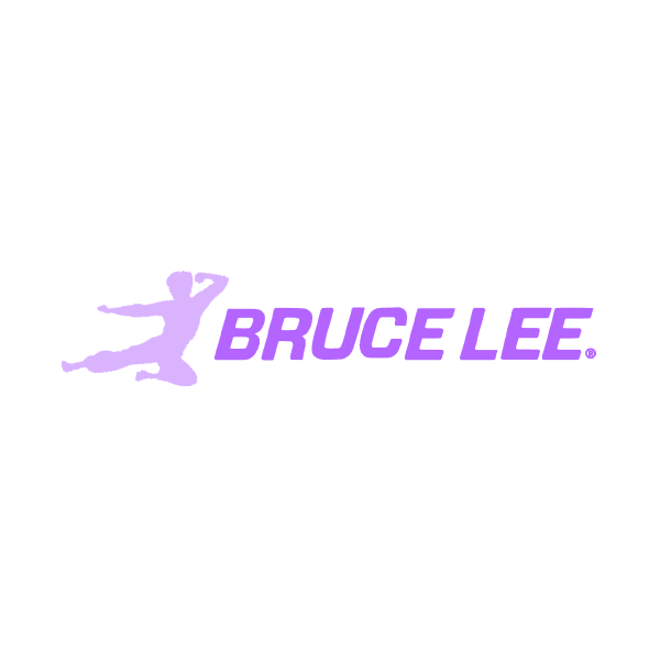 Bruce Lee brand logo with a silhouette of a person performing a flying martial arts kick.