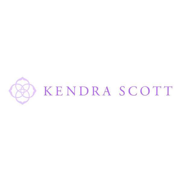 Kendra Scott brand name in purple with geometric emblem to the left.