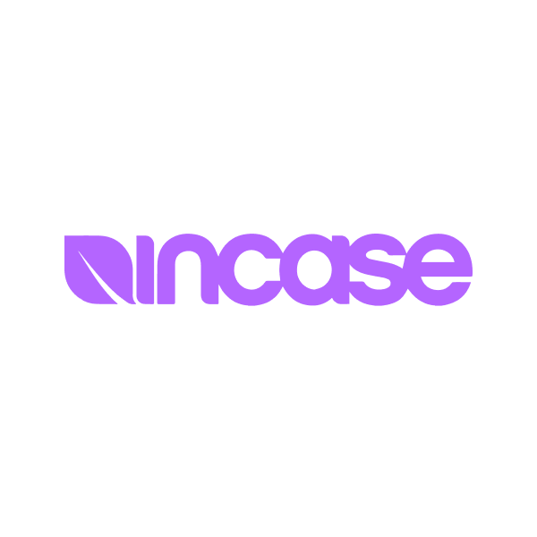 Incase brand logo with a stylized leaf icon and the text 'incase' in bold purple letters.