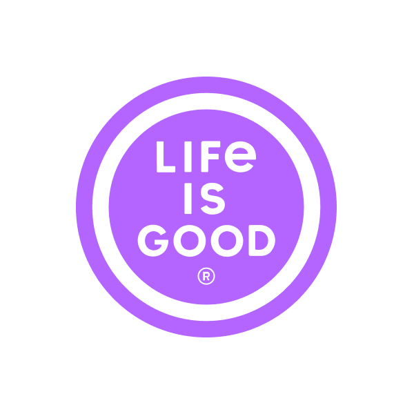 Life is Good brand logo with text inside concentric circles.