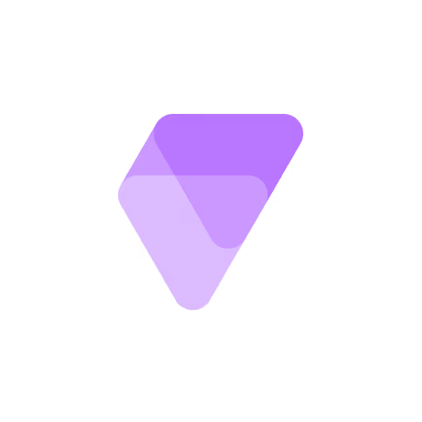 Purple angular geometric shape resembling a stylized check mark or arrowhead pointing downward.
