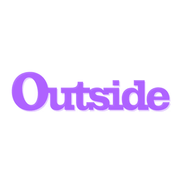 The word 'Outside' in bold purple text on a black background.