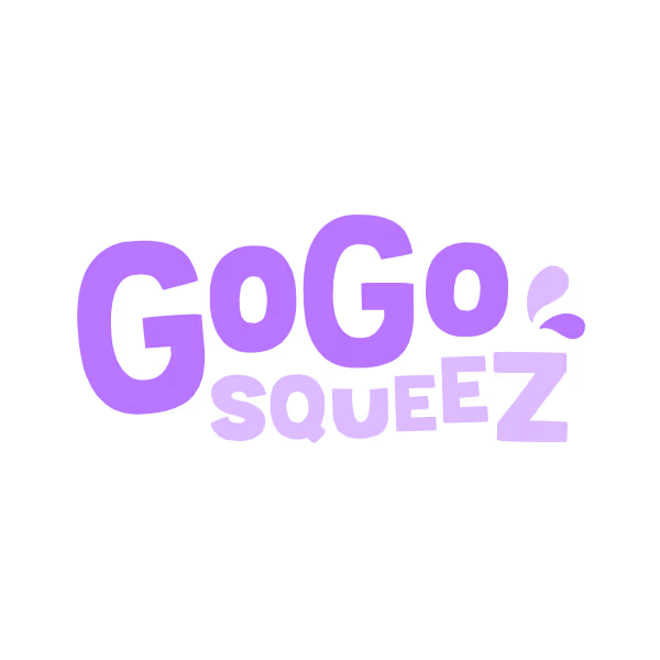 GoGo squeeZ brand logo in bold purple letters.