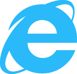 Blue Internet Explorer browser logo with a stylized lowercase 'e' and an orbiting ring.