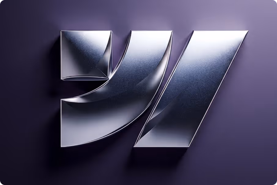Shiny chrome quotation mark symbol on a purple gradient background casting subtle shadows.