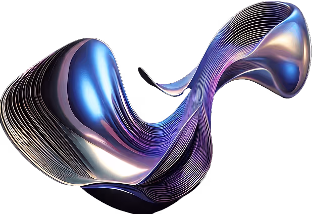 Abstract smooth metallic ribbon with blue and purple highlights twisting in 3D space.