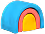 Colorful layered clay sculpture shaped like an arch or rainbow with blue outer layer.