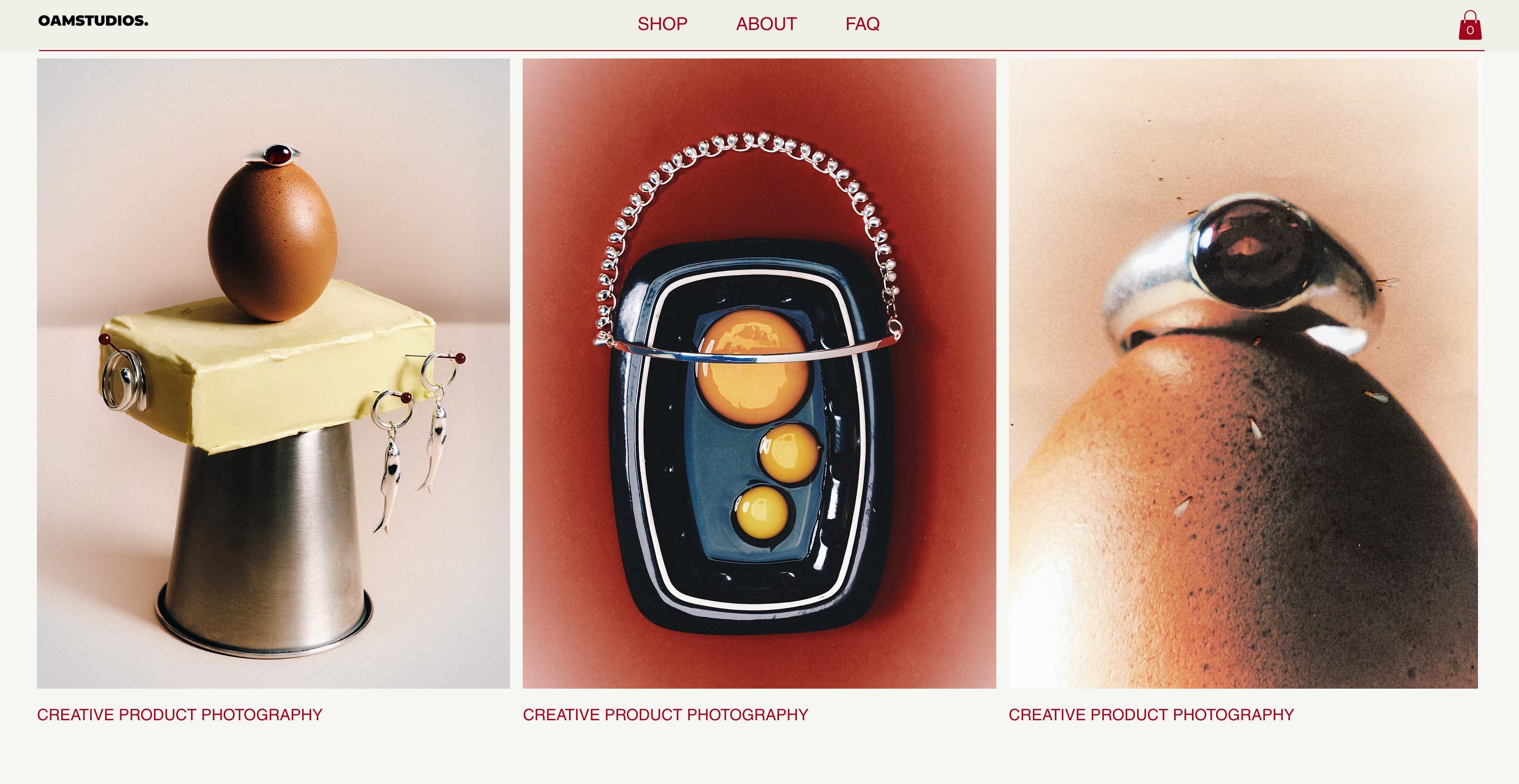 OAM Studios product photography displayed across a brand website