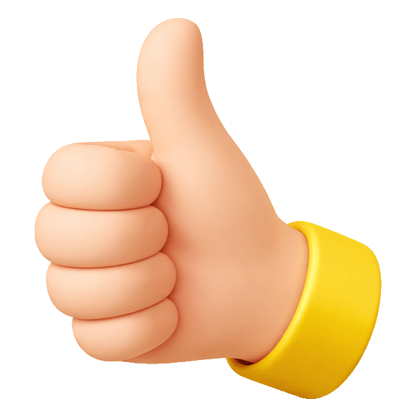 3D Daumen nach oben Emoji mit gelbem Ärmel.