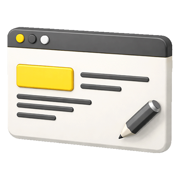 Symbol eines Browserfensters mit gelbem Button und einem Bleistift unten rechts zur Bearbeitung.