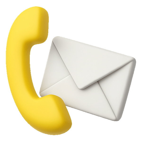 Gelbes Telefonhörer-Symbol neben einem weißen Umschlag als Symbol für Kontakt.