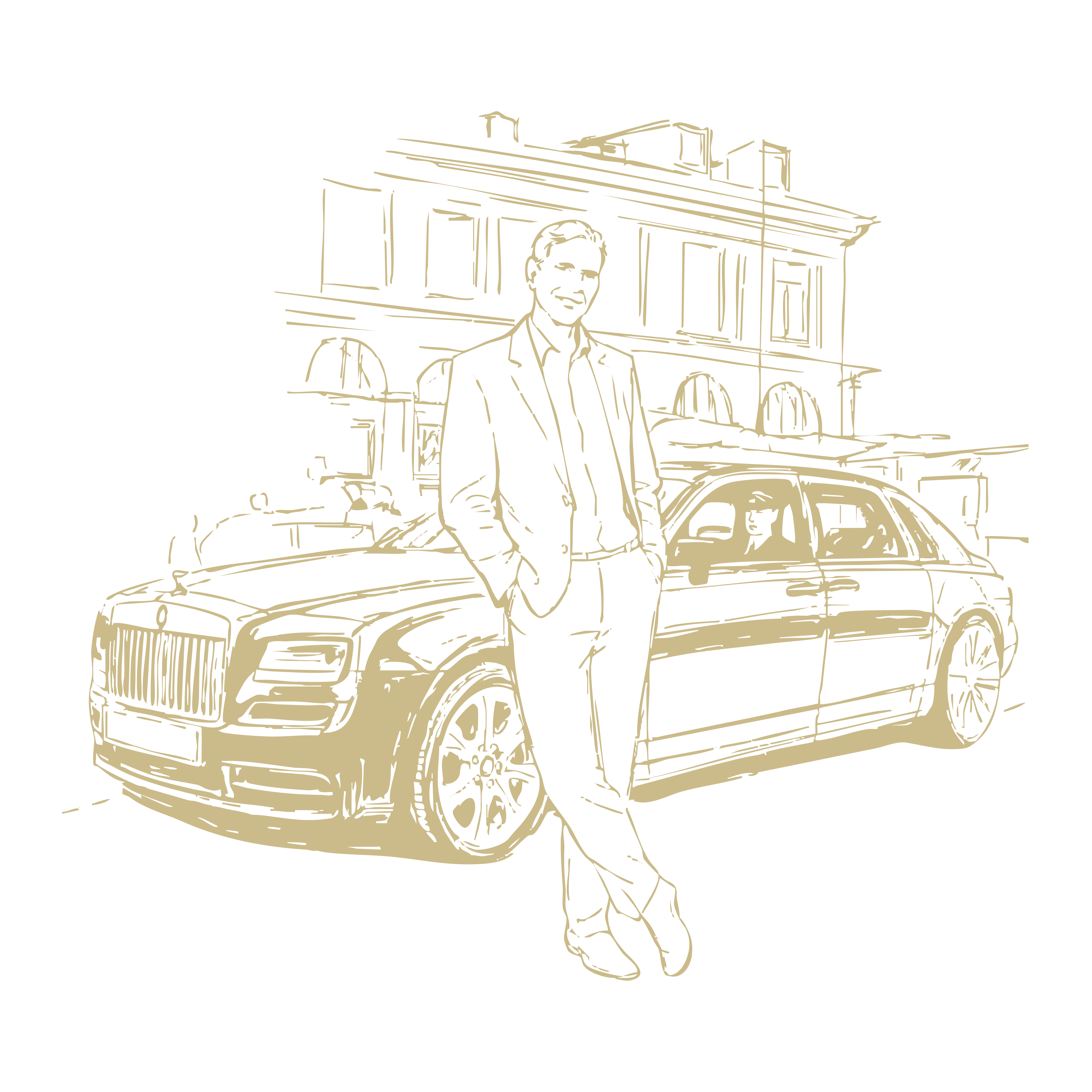 Illustration, Strichzeichnung einer Frau die elegant auf einem Sofa sitzt und hält ein Weinglas in der Hand.