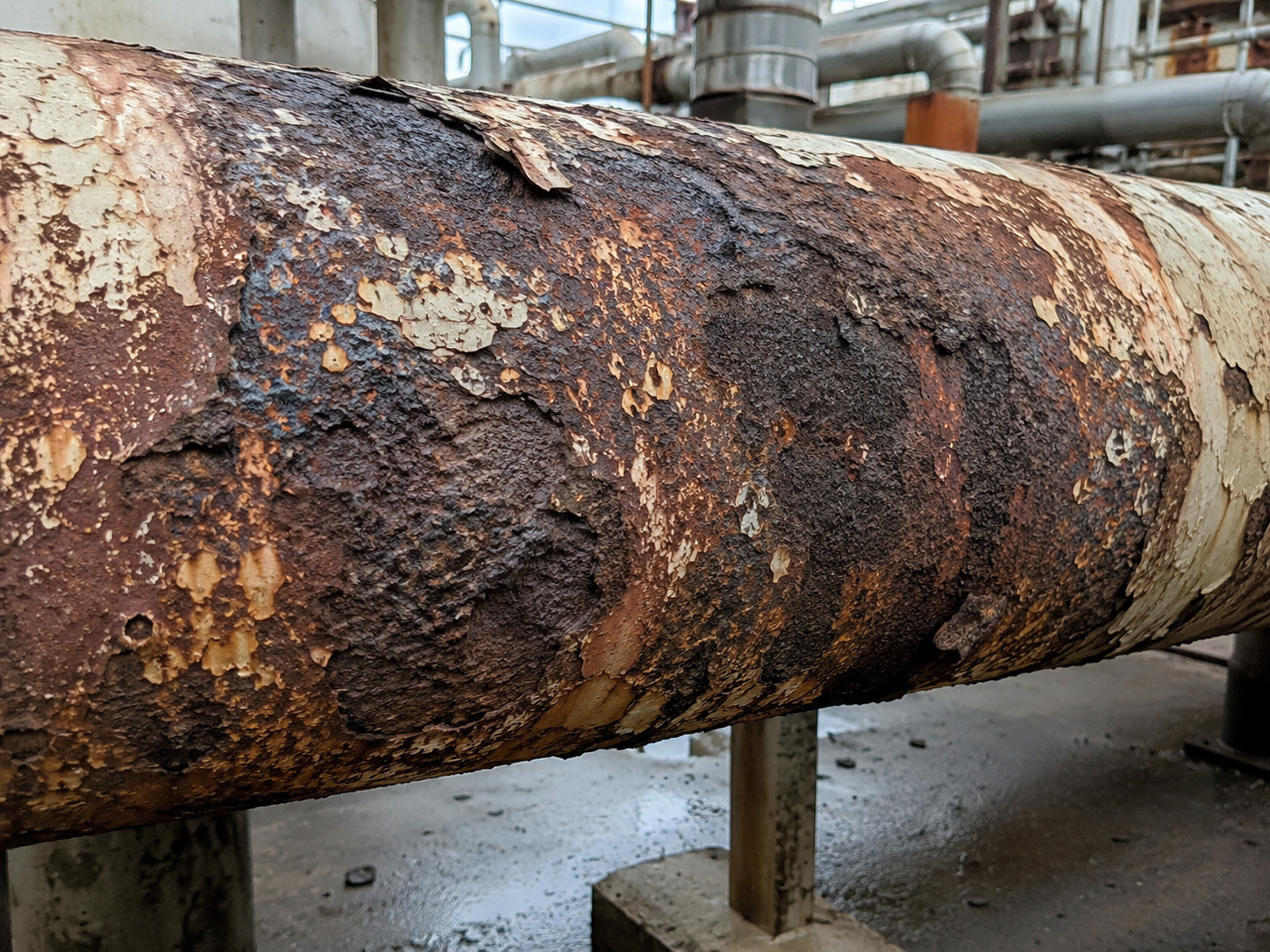 Widespread corrosion across a pipeline surface requiring integrity assessment