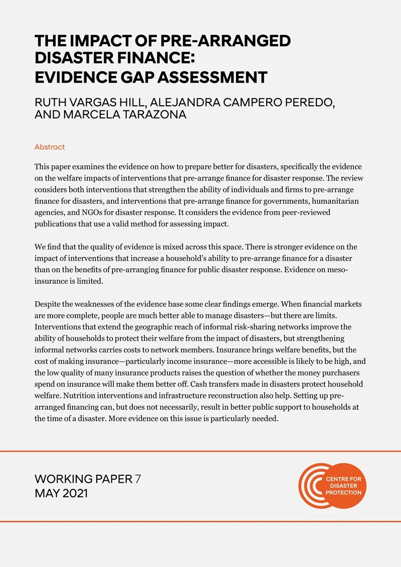 The Impact Of Pre-Arranged Disaster Finance: Evidence Gap Assessment