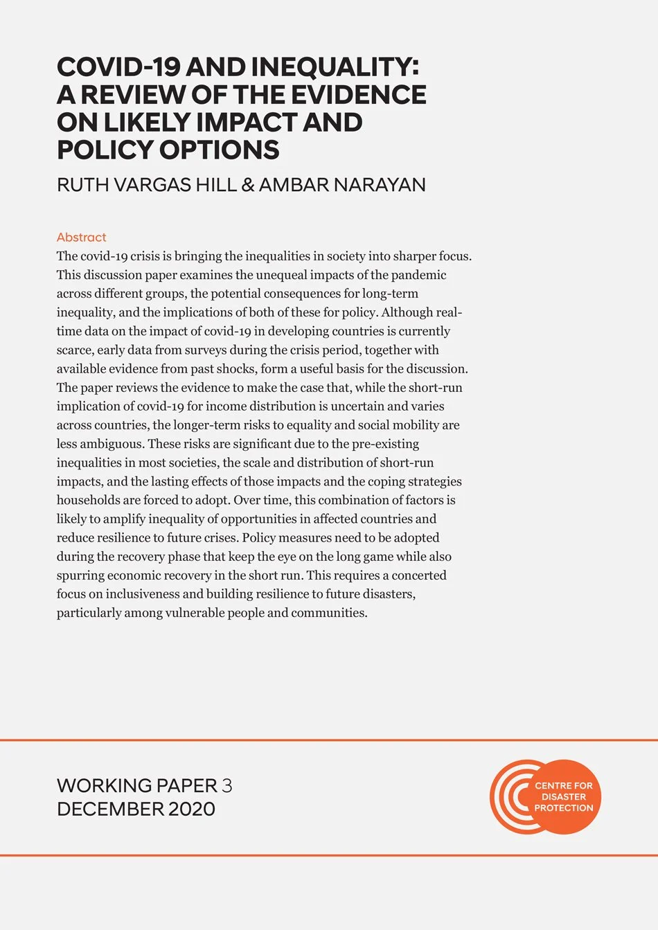 Covid-19 And Inequality: A Review Of The Evidence On Likely Impact And Policy Options