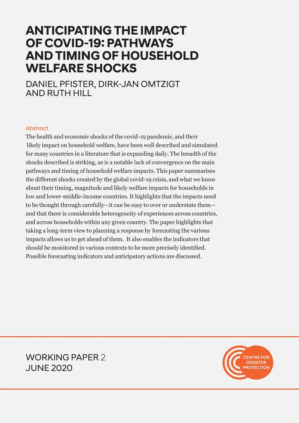 Anticipating The Impact Of Covid-19: Pathways And Timing Of Household Welfare Shocks