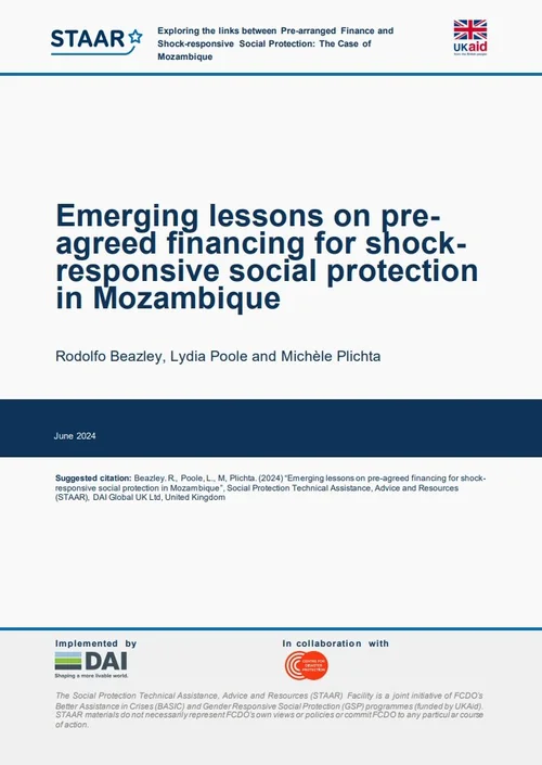 Emerging Lessons On Pre-Agreed Financing For Shock-Responsive Social Protection In Mozambique