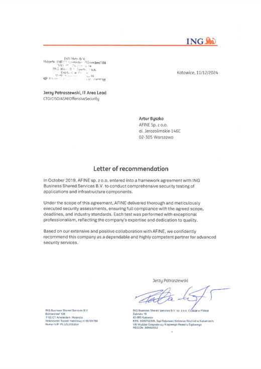 ING reference letter for AFINE