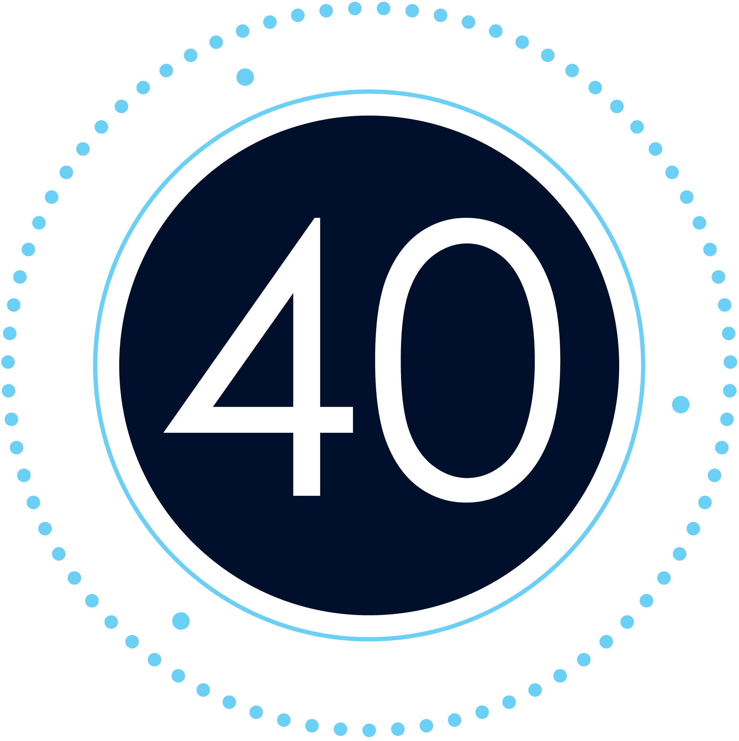Badge Logo that says 40 years of excelllence