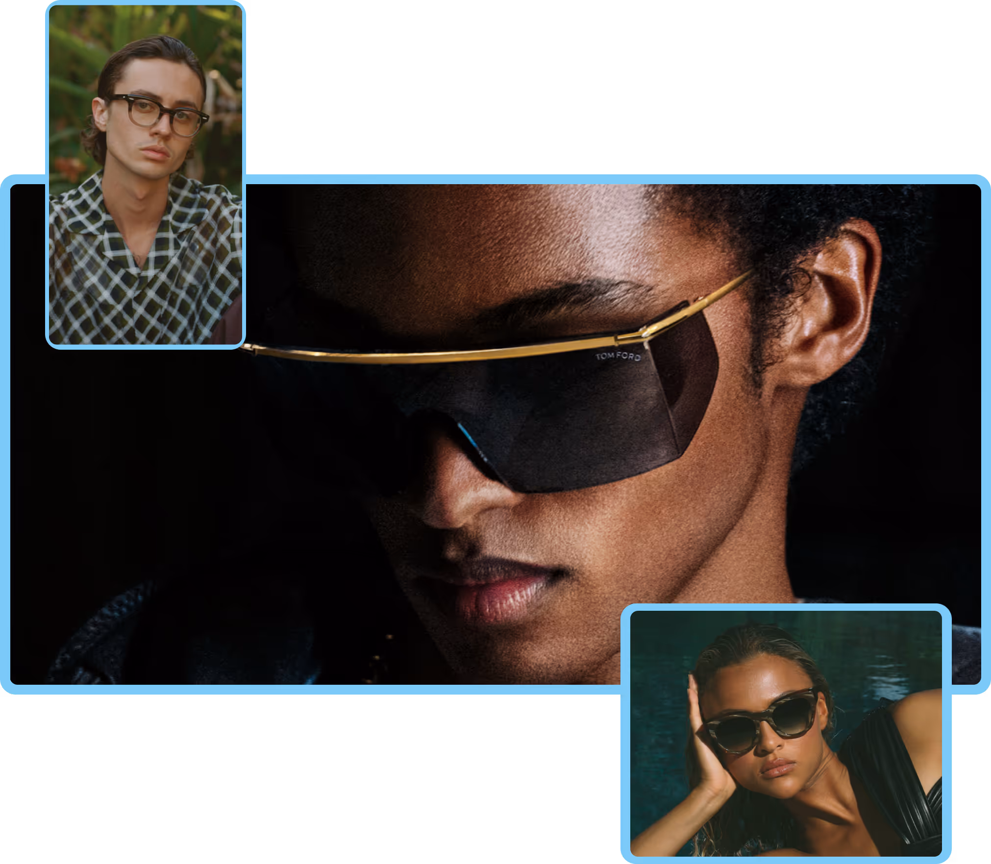 Collage of images with people wearing sunglasses and spectacles