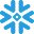 Blue symmetrical snowflake icon with six branches.
