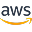 AWS logo with orange curved arrow and black letters.