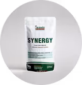 White resealable bag labeled Synergy by Seawin, a fish and shrimp functional feed enhancer.