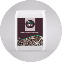 White plastic container of Root Flush advanced deep root flushing formula with plant root image on label.