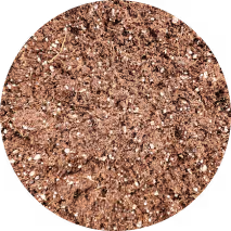 Close-up of brown coir soil mix with small white perlite particles.