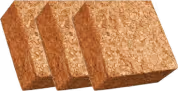 Three stacked rectangular coir fiber blocks with a textured brown surface.