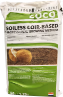 Bag of Coco Soilless Coir-Based Professional Growing Medium with image of coir material.