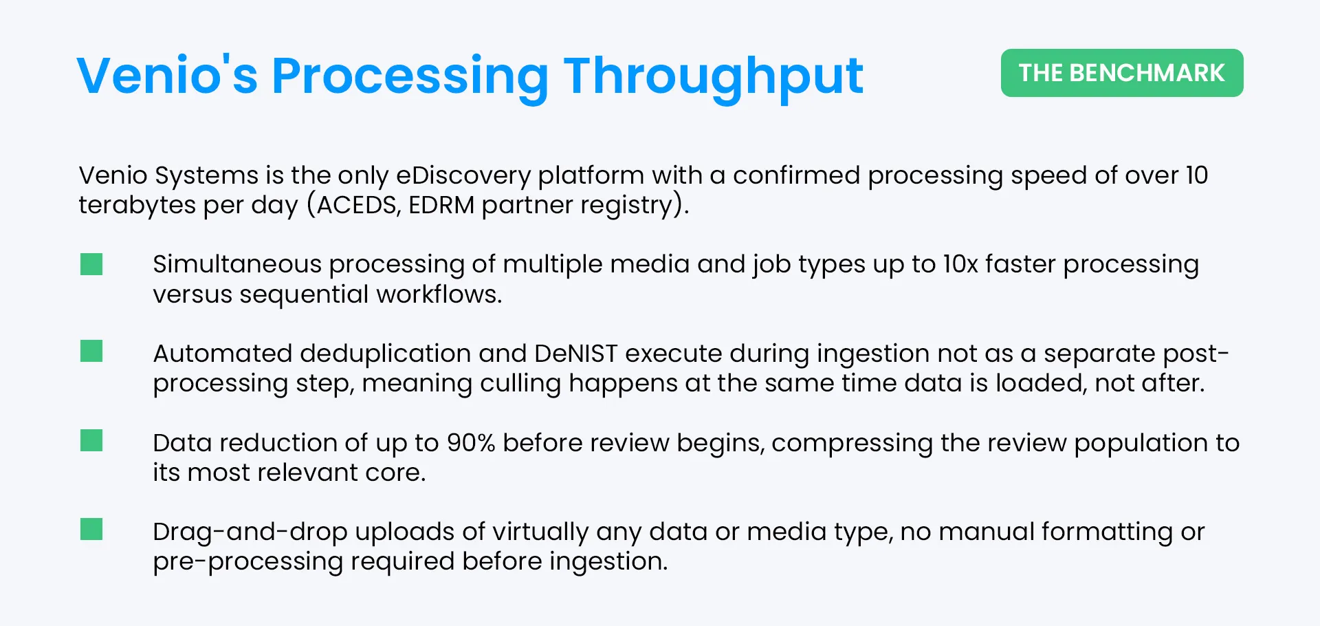 Venio Processing Throughput The Benchmark