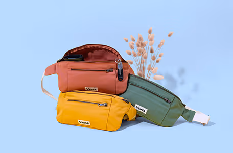 Produits Grand Beau textile :sac banane jaune, rouge et vert