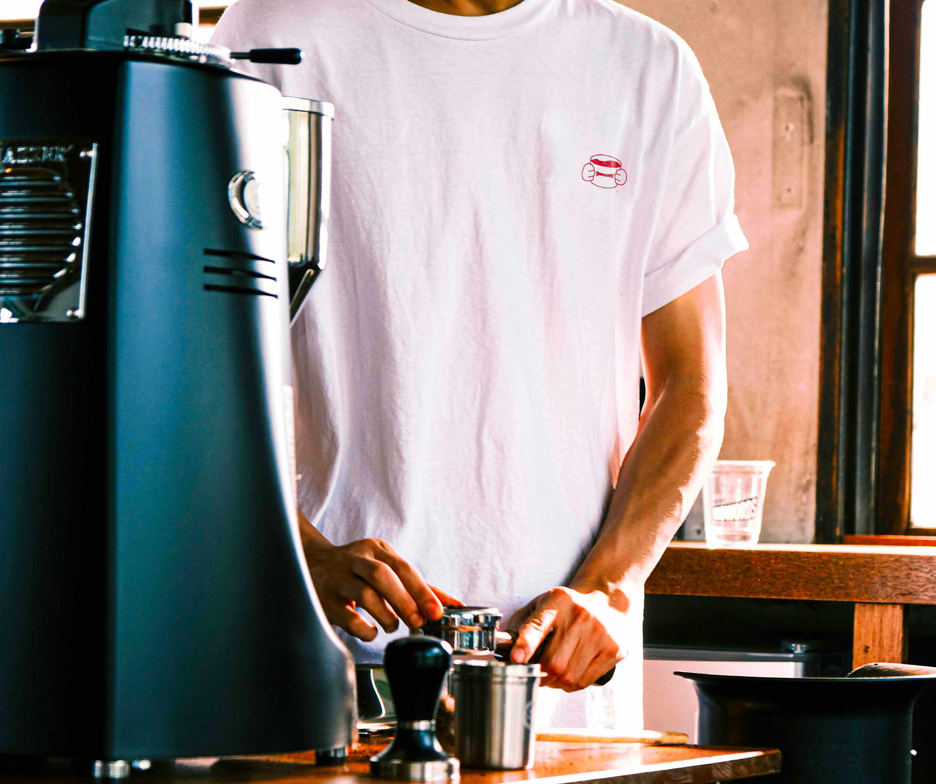 The Velvet Lead dog café background barista making coffee digital design