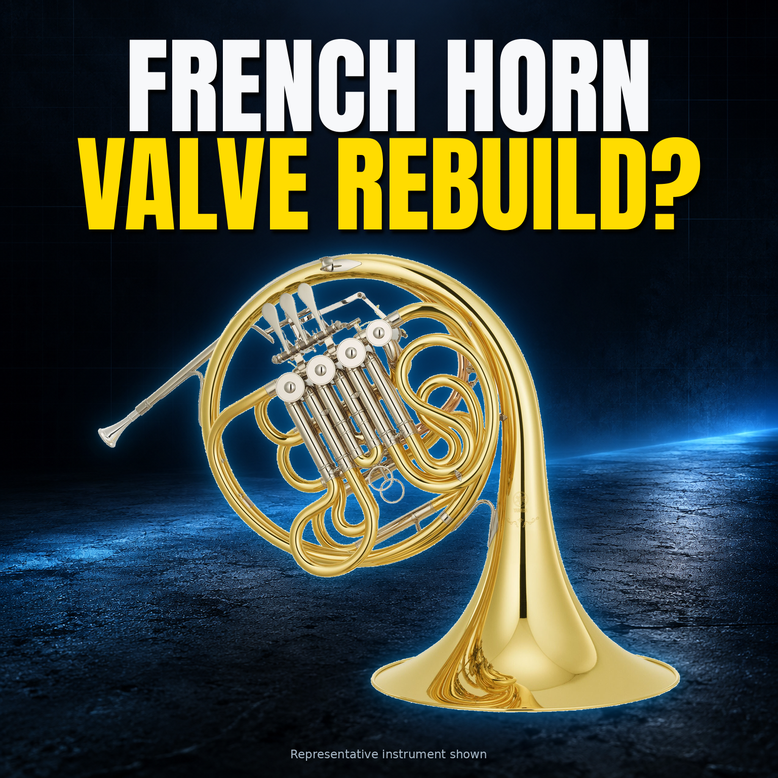 Representative French horn beneath the headline “French horn valve rebuild?”
