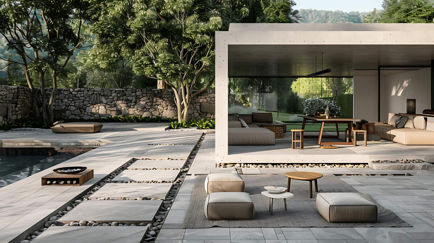 Hardscape construction patio pavers with pool deck and retaining wall Los Angeles