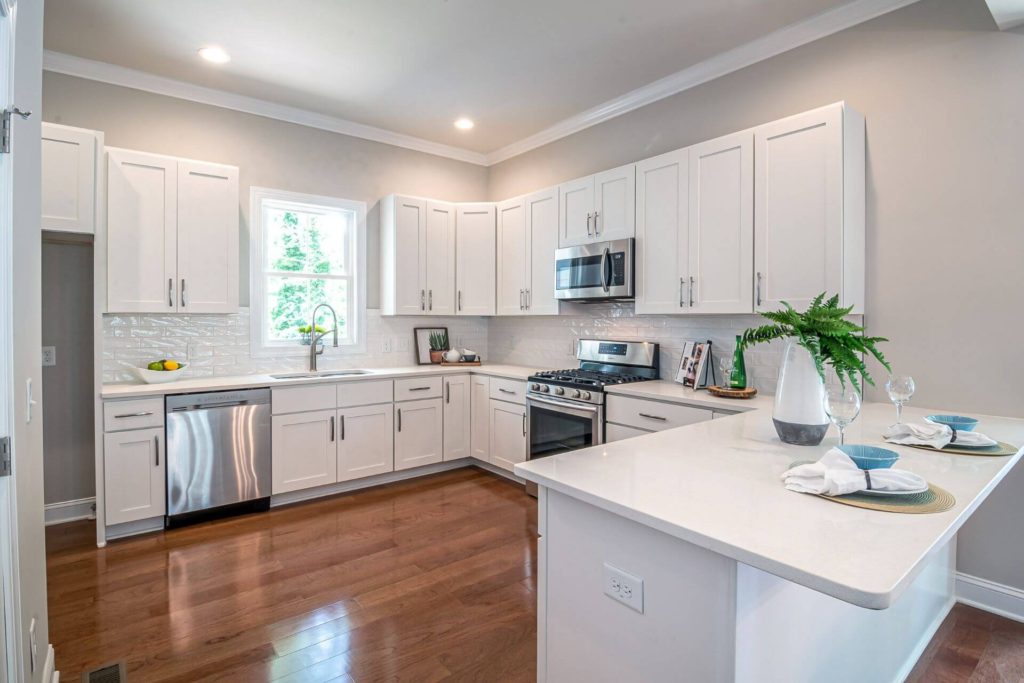 Kitchen cabinet remodeling Los Angeles with custom built-in storage and quartz countertop installation