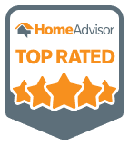 HomeAdvisor Top Rated badge with four orange stars on gray shield background