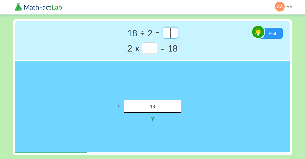 x2 division facts division as unknown factor MathFactLab