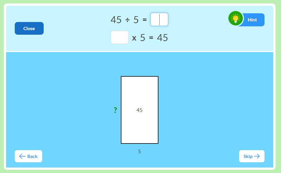 45 divided by 5 open array MathFactLab
