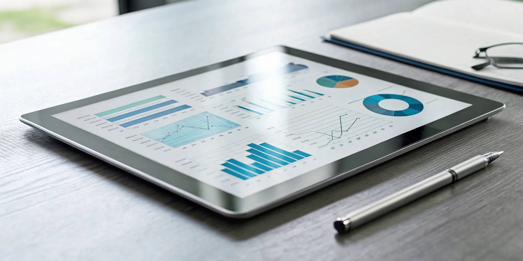 Tablet with charts breaking down the 100 biomarker panel cost next to a notebook.