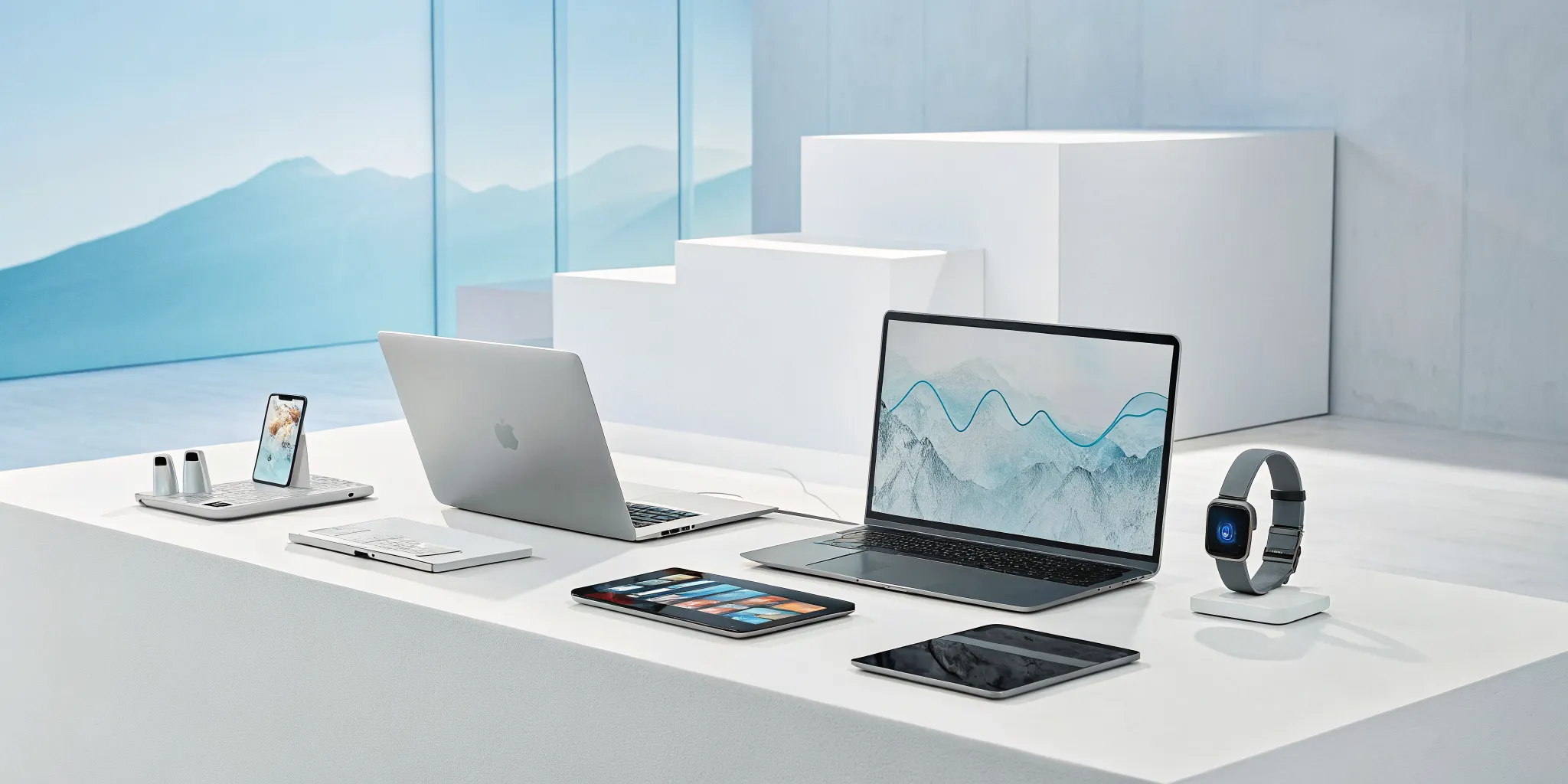 A laptop, smartwatch, and phone displaying data from a personalized health optimization platform.