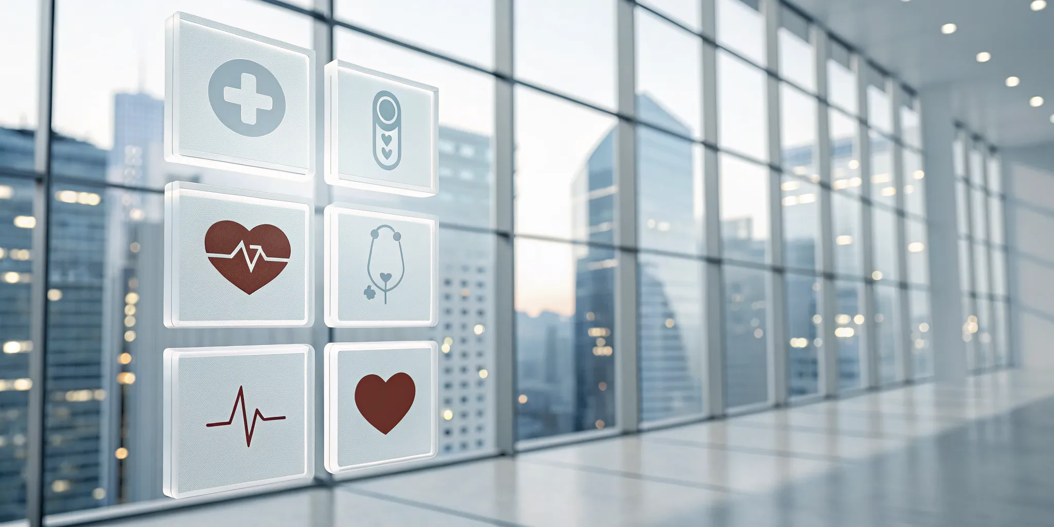 Digital icons of biomarkers for tracking work-related stress in an office.