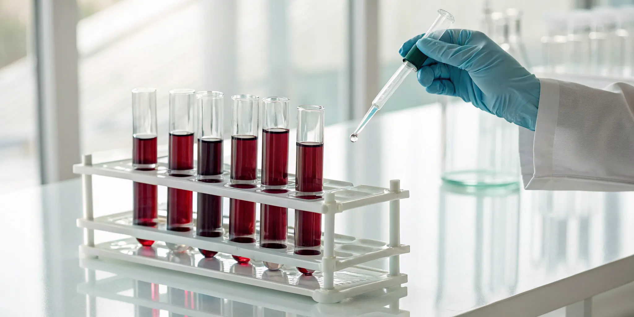 Blood samples in test tubes for an anti-aging blood panel.