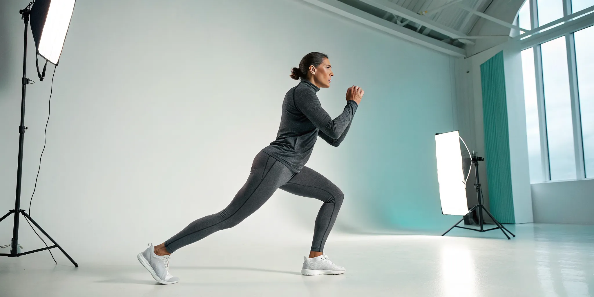An athlete performing a lunge as part of her plan to optimize health.
