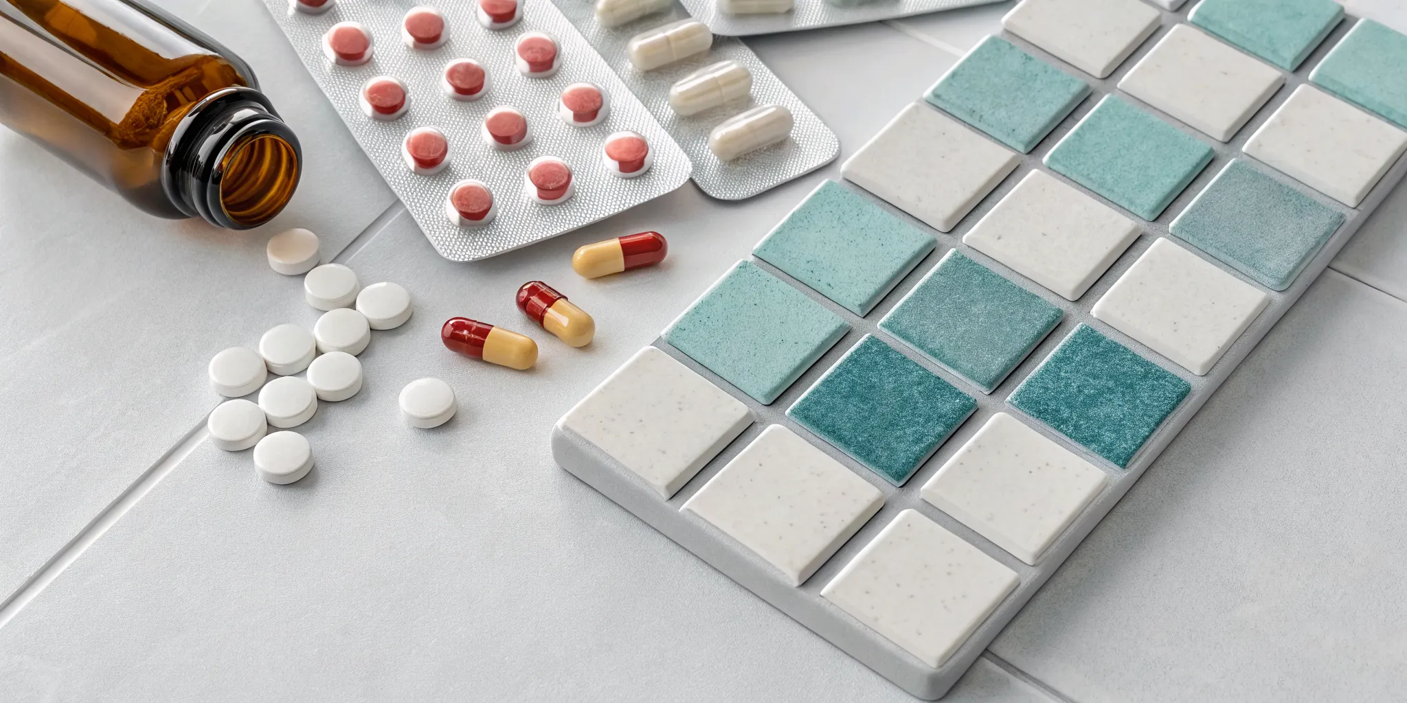 A variety of medical pills and capsules, part of understanding how to measure inflammation levels.