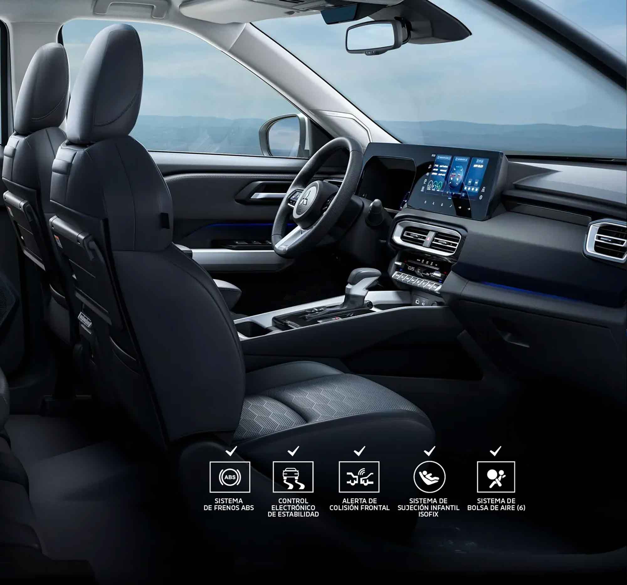 Interior con espacio para 7 pasajeros del Mitsubishi Destinator